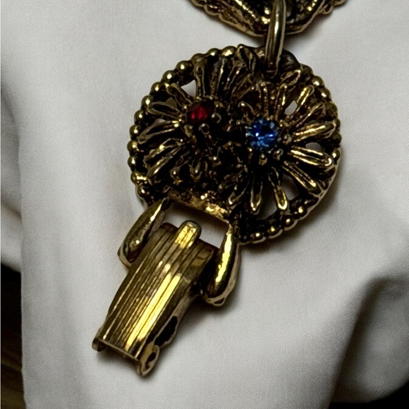 ART Arthur Pepper Antique Gold Tone Blue Cab. & Crystal Bracelet 7” - Picture 5 of 9